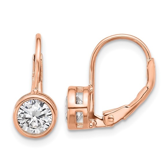 925 Sterling Silver Rose-tone Flash Rose-gold Plated 5.5mm CZ Leverback Earrings - Picture 1 of 4